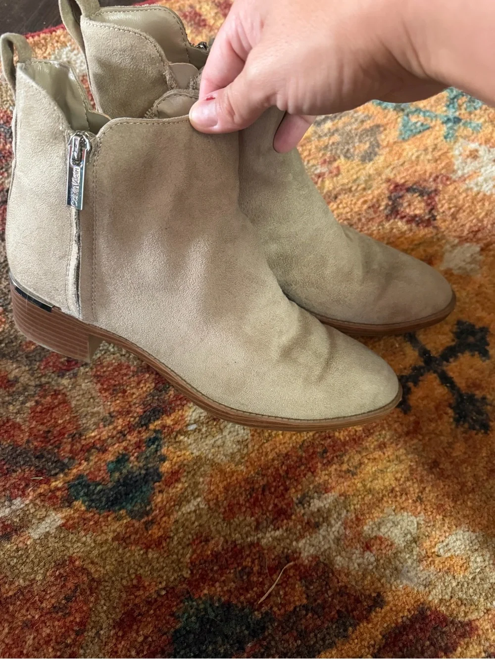 Suede Ankle Boots in Beige - Sleek Women's Zip Booties